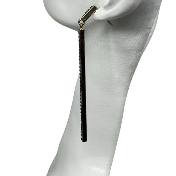 Black & Gold Linear Drop Earring - Slender Minimalist Design with Inset Crystals - Picture 2 of 6